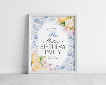 Blue Chinoiserie Tea Birthday Welcome Sign Printable Template, High Tea Party for Girl Birthday Par-tea, Blue Willow Toile English Garden