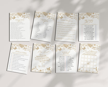 Gold Toile De Jouy Bridal Shower Games Set Printable Template, Vintage Gold Chinoiserie Bridal Brunch Decor Ornate French Country Party