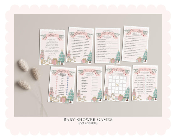 Pastel Pink Nutcracker Baby Shower Bundle Printable, instant download christmas winter wonderland ballerina baby sprinkle sugar plum holiday