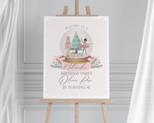  Pastel Pink Nutcracker Birthday Welcome Sign Template, dark skin tone ballerina christmas winter onederland birthday girl sugar plum fairy