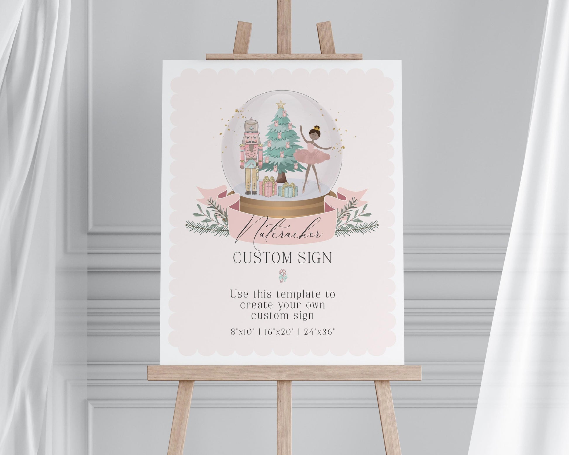 Pastel Pink Nutcracker Custom Sign Printable Template