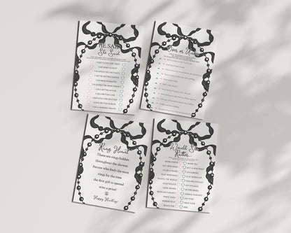 French Theme Black Bow Bridal Shower Games Set Printable Template, Whimsical Ribbon Black Bow Brunch and Bubbly Decor Bridal Brunch WP1002