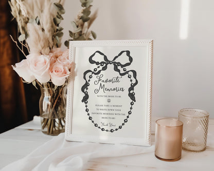 French Theme Pearls and Prosecco Share your memories with Bride Printable Template, Black Bow Brunch and Bubbly Decor Bridal Brunch WP1002