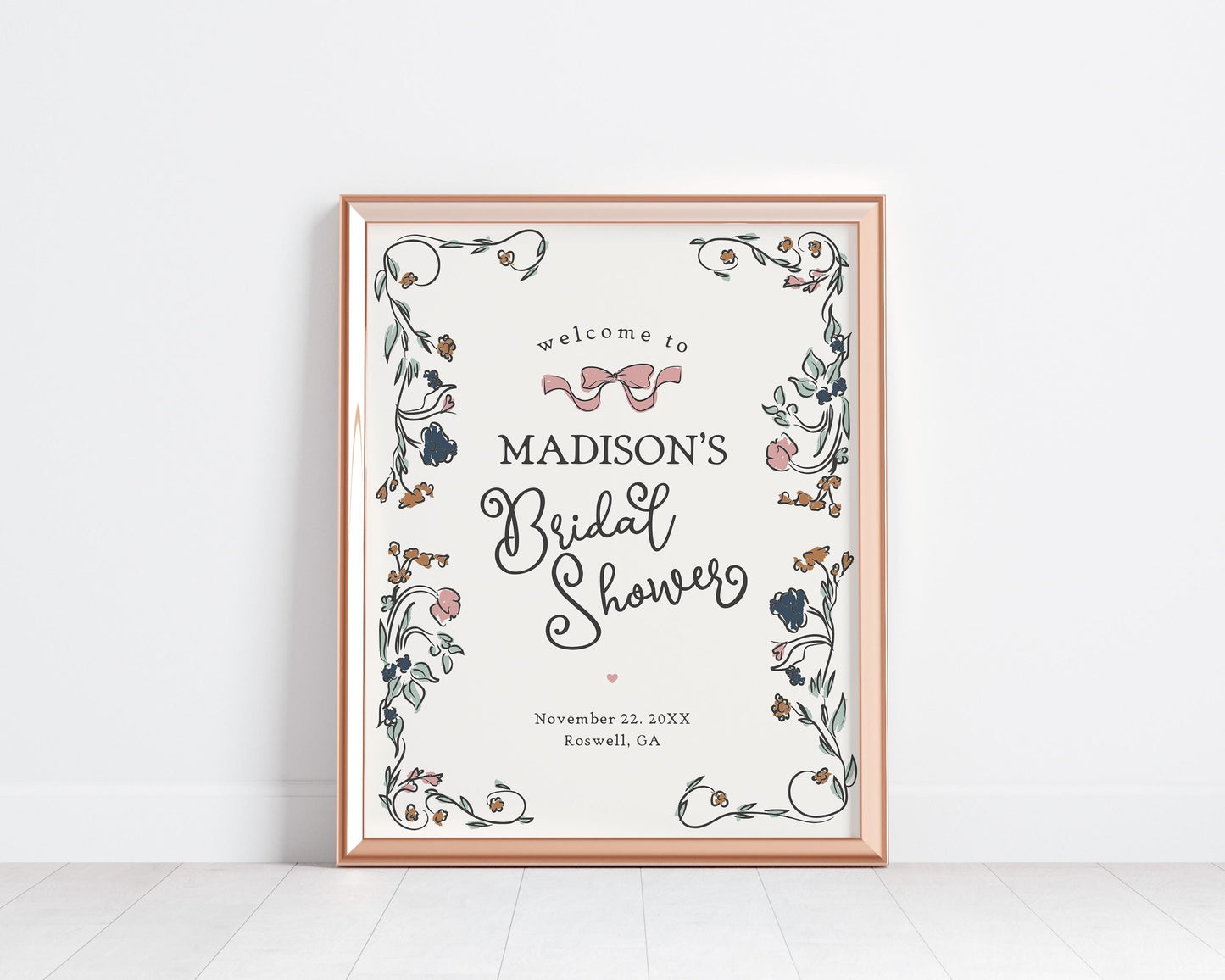 French Floral Bridal Shower Welcome Sign Printable Template, Hand Drawn Bridal Brunch, Boho French Garden Party Decor Illustrated Doodle