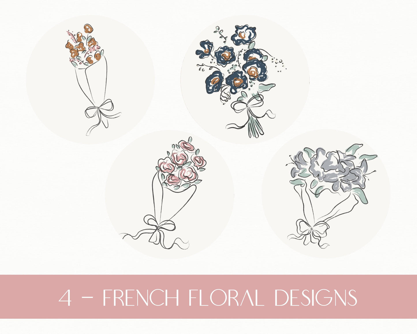 French Floral Cupcake Toppers Printable, Hand Drawn Baby Shower for Girl, Boho French Garden Bridal Shower, Hand drawn Birthday Decor