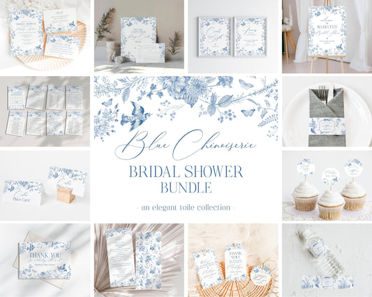 Blue Toile De Jouy Bridal Shower Printable Bundle, Something Blue Before I Do French Chinoiserie Spring Wildflower Bridal Brunch wp1004