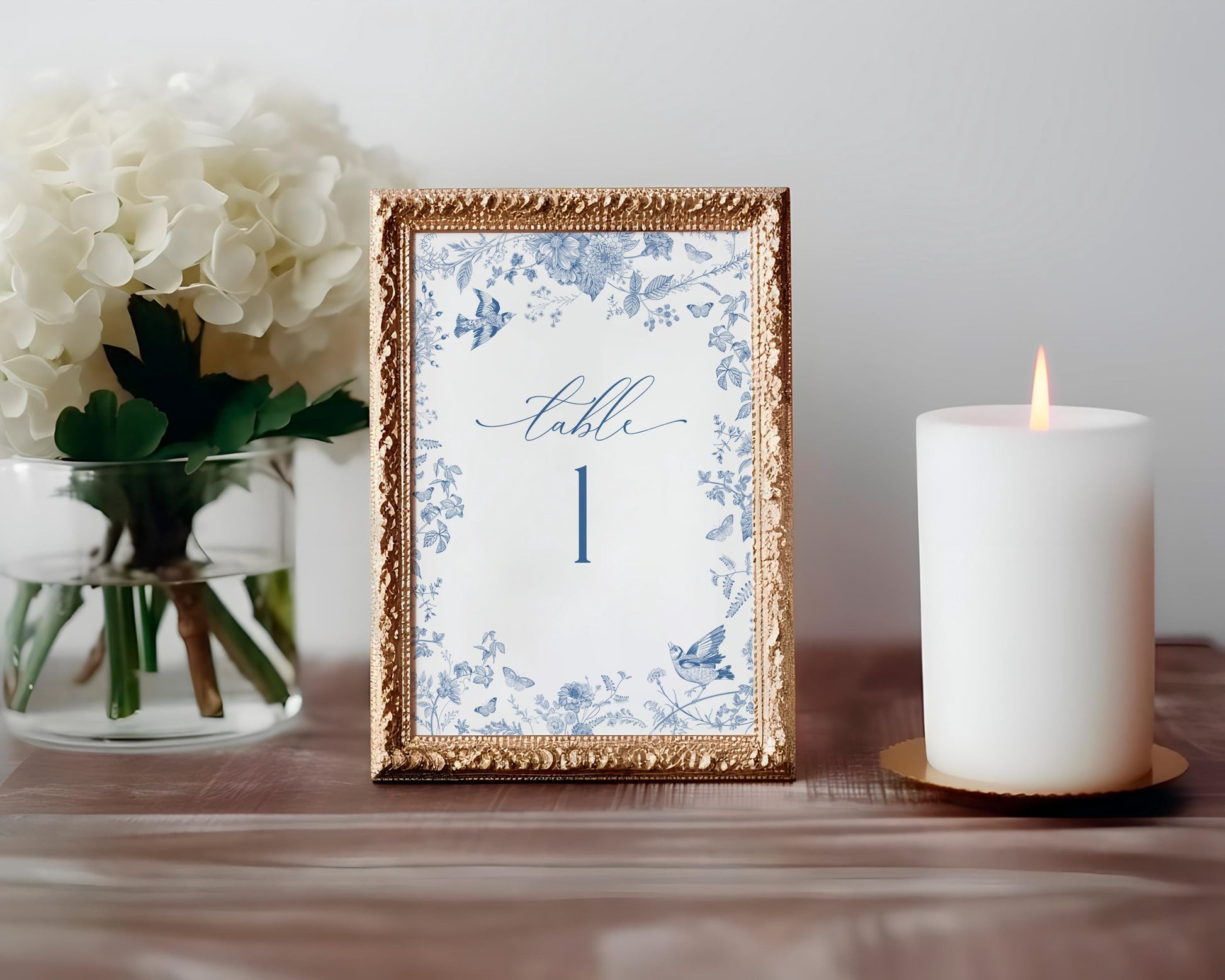 Blue Toile De Jouy Table Number Cards Printable Template, Something Blue Before I Do spring bridal shower Wedding, Baby in Bloom Baby Shower