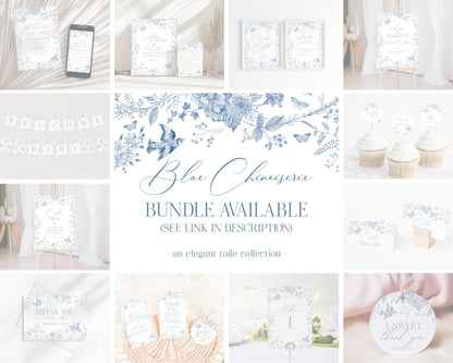 Blue Toile De Jouy Recipe Card Template for Bridal Shower, Something Blue Before I Do French Chinoiserie Wildflower Bridal Brunch wp1004