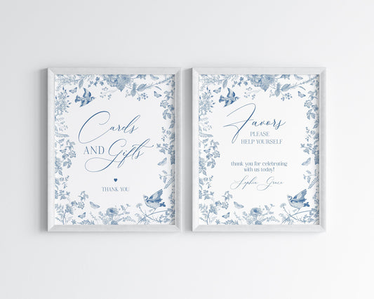 Blue Toile De Jouy Cards & Gifts and Favors Sign Template, Baby in Bloom Chinoiserie Baby Shower, Something Blue Before I Do Bridal Shower