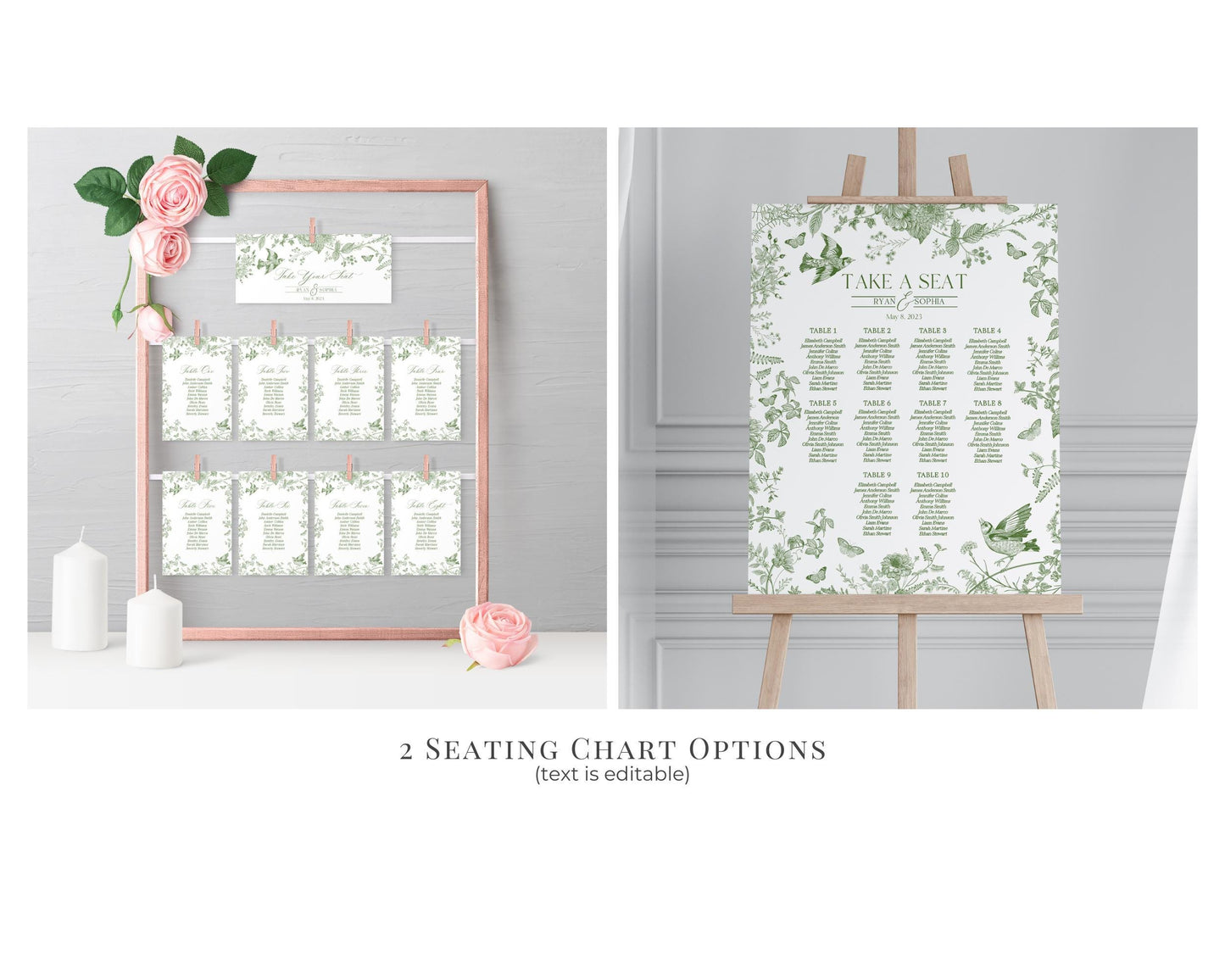 Green Toile De Jouy Bridal Shower Printable Bundle, Olive Chinoiserie French Theme Wedding Sage Wildflower Bridal Brunch WP1007