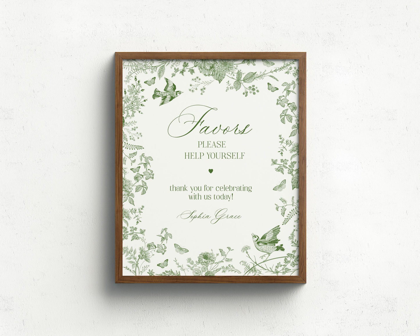 Green Toile De Jouy Cards & Gifts and Favors Sign Template,Dusty Chinoiserie Baby Shower, Love is in Bloom Wedding Bridal Shower WP1007