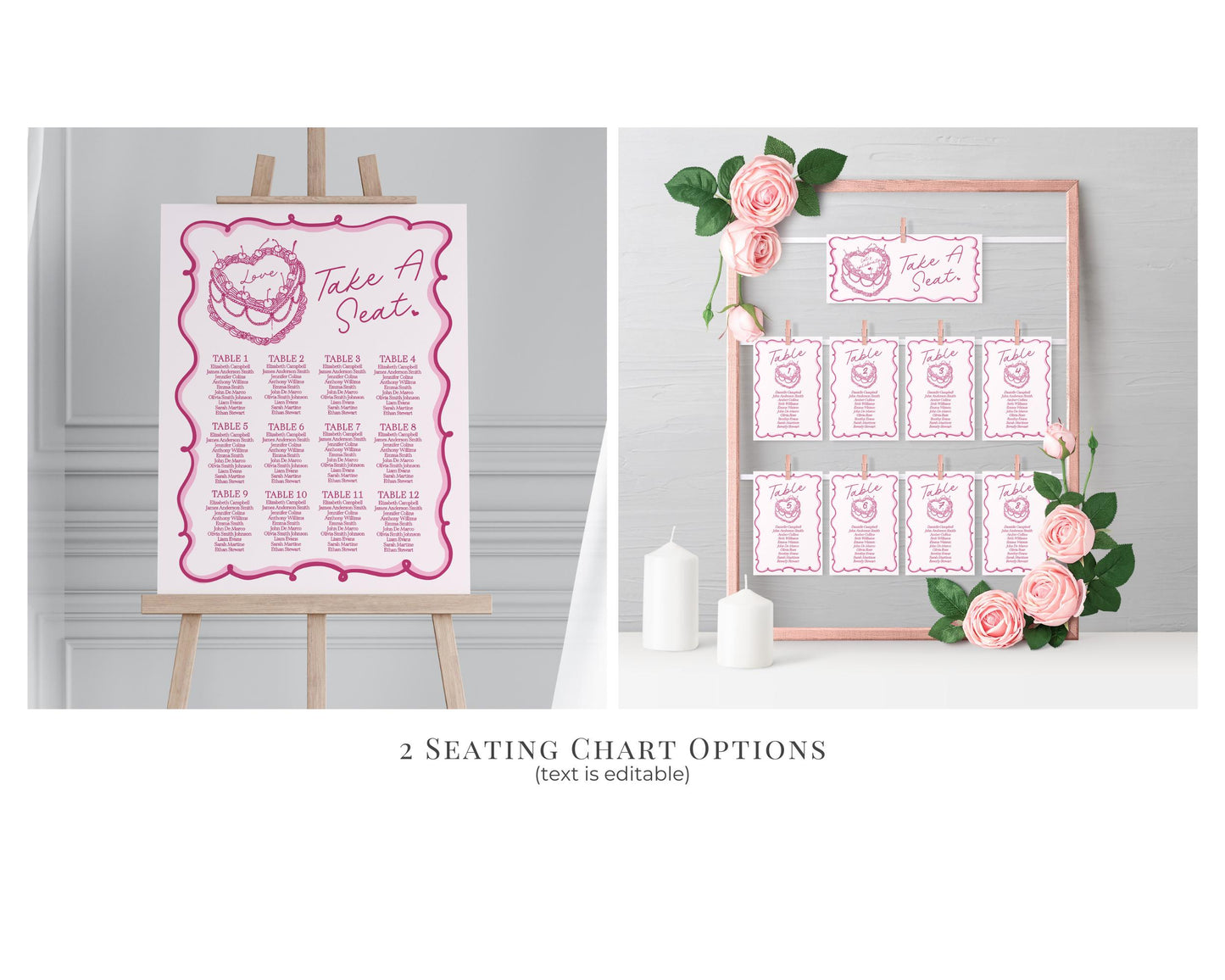 Pink Coquette Heart Cake First Birthday Bundle Printable Template, Retro Cherry Sweet French Theme Vintage Birthday Party Decor, WP1008