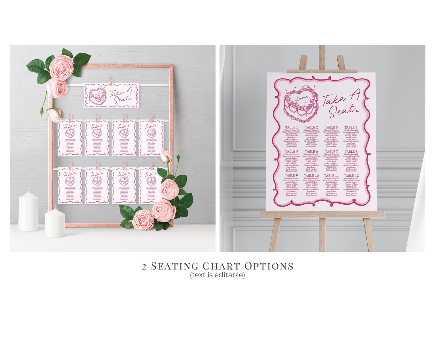 Pink Coquette Heart Cake Bridal Shower Bundle Printable Template, Vintage Cherry Sweet French Theme Retro Wedding Cake Bridal Brunch WP1008