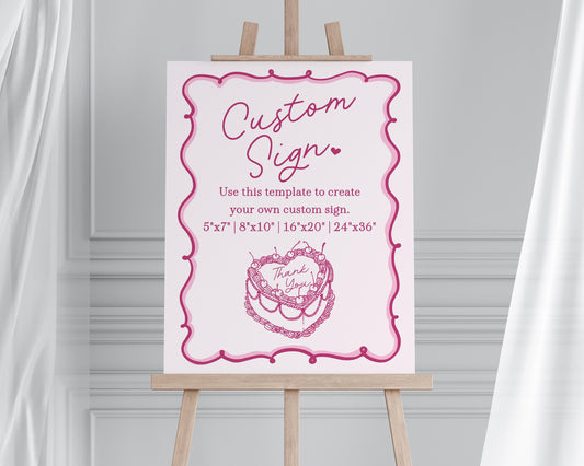 Pink Coquette Heart Cake Custom Sign Printable, Party Decor for Birthday or Bridal Shower, Retro Cherry Sweet Vintage Party Decor, WP1008