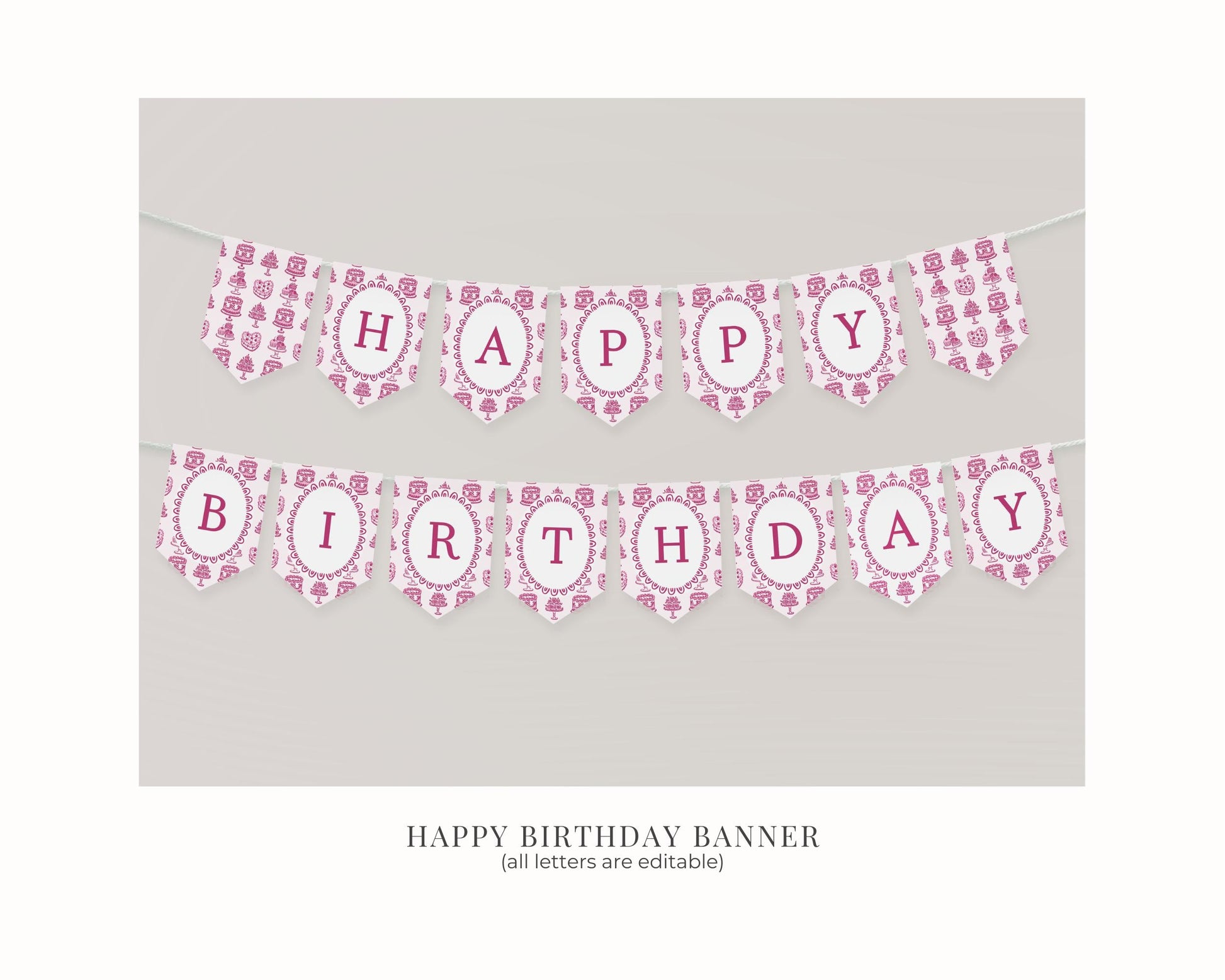 Pink Coquette Heart Cake Birthday Banner Printable Template, Retro Cherry Sweet French Theme Vintage Birthday Party Decor, WP1008