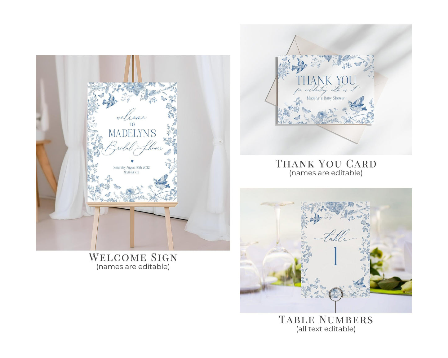 Blue Toile De Jouy Bridal Shower Printable Bundle, Something Blue Before I Do French Chinoiserie Spring Wildflower Bridal Brunch wp1004