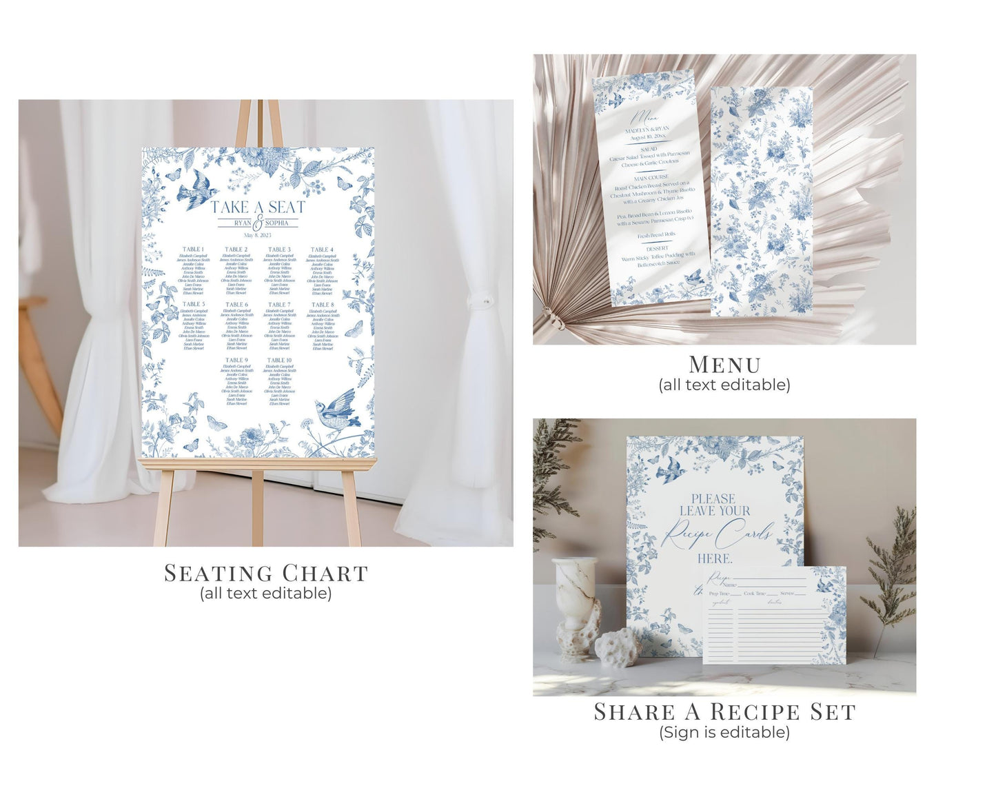 Blue Toile De Jouy Bridal Shower Printable Bundle, Something Blue Before I Do French Chinoiserie Spring Wildflower Bridal Brunch wp1004