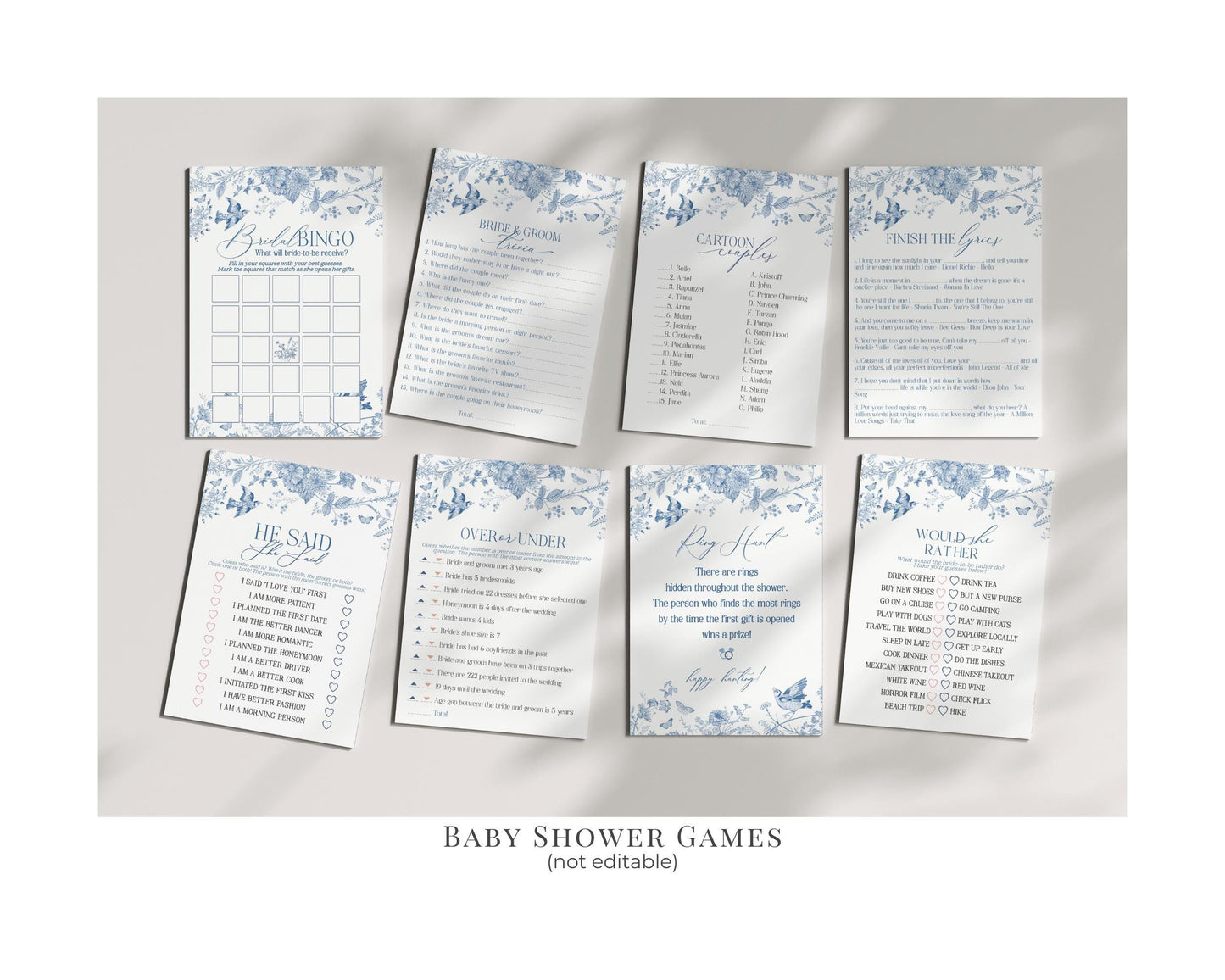 Blue Toile De Jouy Bridal Shower Printable Bundle, Something Blue Before I Do French Chinoiserie Spring Wildflower Bridal Brunch wp1004