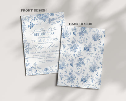 Blue Toile De Jouy Bridal Shower Invitation Bundle Template, Something Blue Before I Do Chinoiserie Wildflower Bridal Brunch wp1004