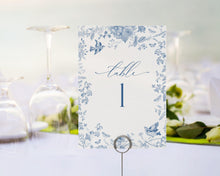  Blue Toile De Jouy Table Number Cards Printable Template, Something Blue Before I Do spring bridal shower Wedding, Baby in Bloom Baby Shower