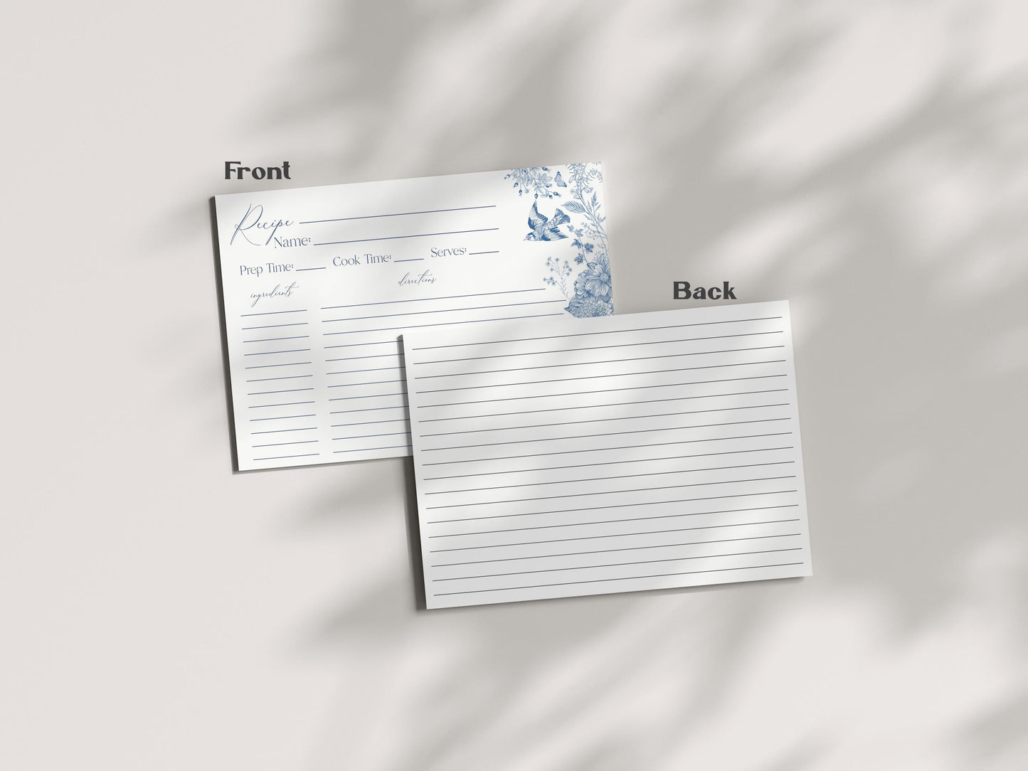 Blue Toile De Jouy Recipe Card Template for Bridal Shower, Something Blue Before I Do French Chinoiserie Wildflower Bridal Brunch wp1004