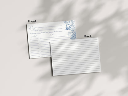 Blue Toile De Jouy Recipe Card Template for Bridal Shower, Something Blue Before I Do French Chinoiserie Wildflower Bridal Brunch wp1004