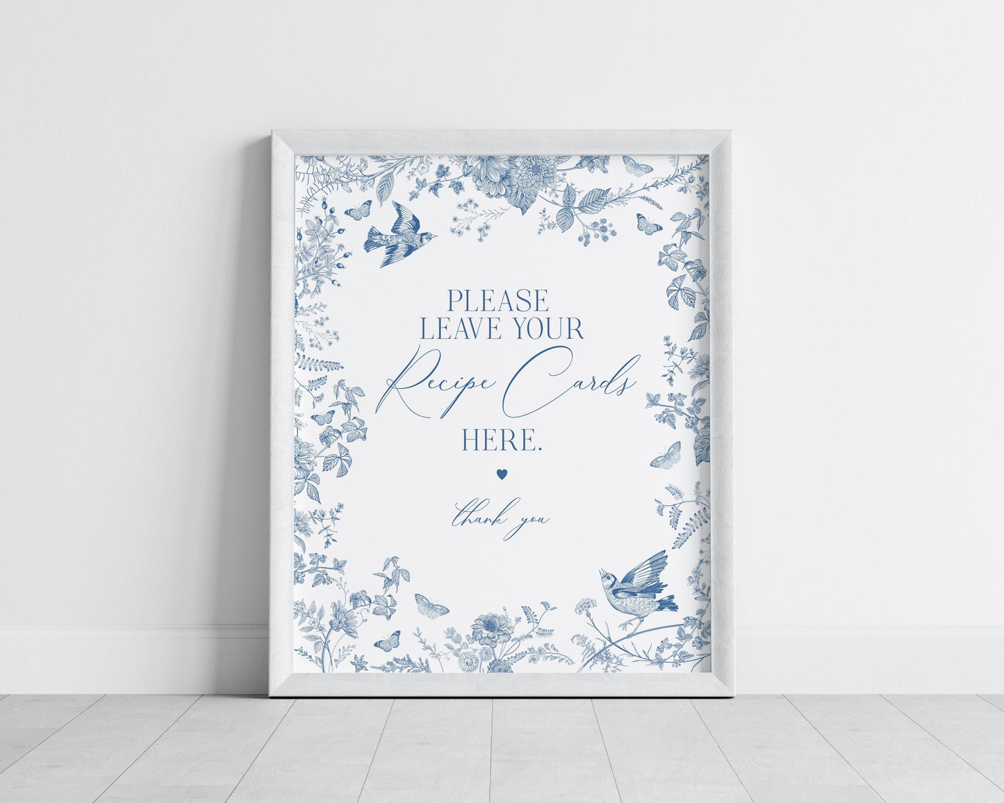 Blue Toile De Jouy Recipe Card Template for Bridal Shower, Something Blue Before I Do French Chinoiserie Wildflower Bridal Brunch wp1004