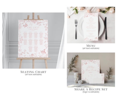 Pink Toile De Jouy Bridal Shower Printable Bundle, Pink Wildflower Chinoiserie Bridal Brunch for French Floral Wedding, Love in Bloom WP1011