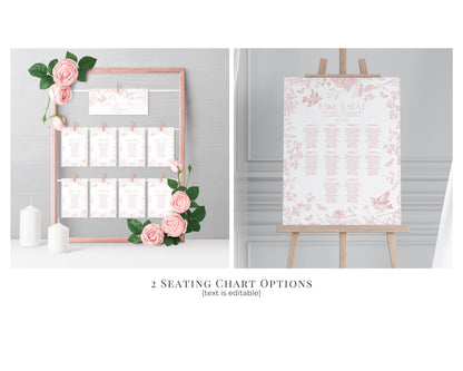 Pink Toile De Jouy Bridal Shower Printable Bundle, Pink Wildflower Chinoiserie Bridal Brunch for French Floral Wedding, Love in Bloom WP1011