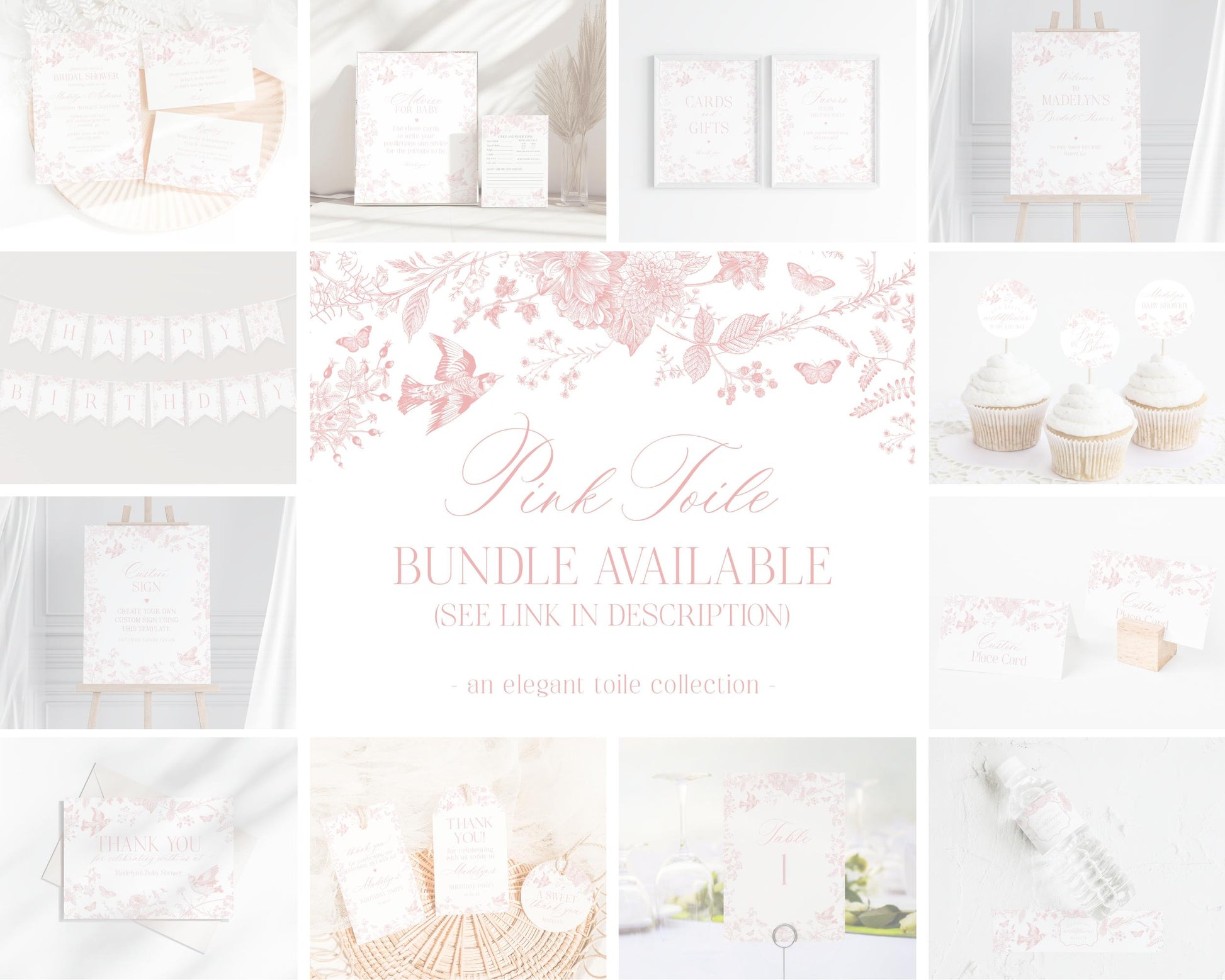 Pink Toile De Jouy Baby Shower Guess the Date Game Template, Wildflower Chinoiserie Girl Baby Sprinkle French Floral Baby in Boom WP1011