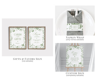 Green Toile De Jouy Bridal Shower Printable Bundle, Olive Chinoiserie French Theme Wedding Sage Wildflower Bridal Brunch WP1007