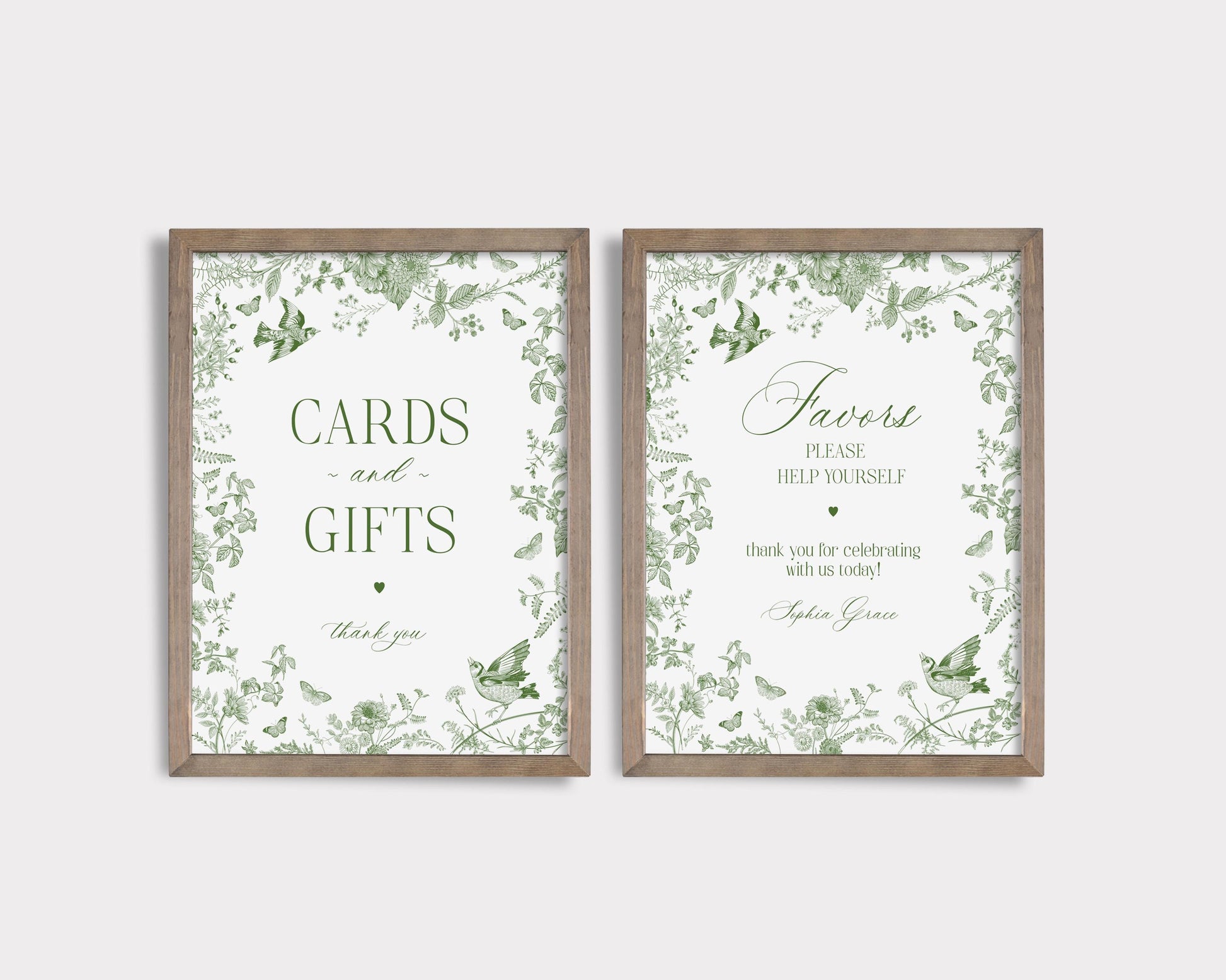 Green Toile De Jouy Cards & Gifts and Favors Sign Template,Dusty Chinoiserie Baby Shower, Love is in Bloom Wedding Bridal Shower WP1007