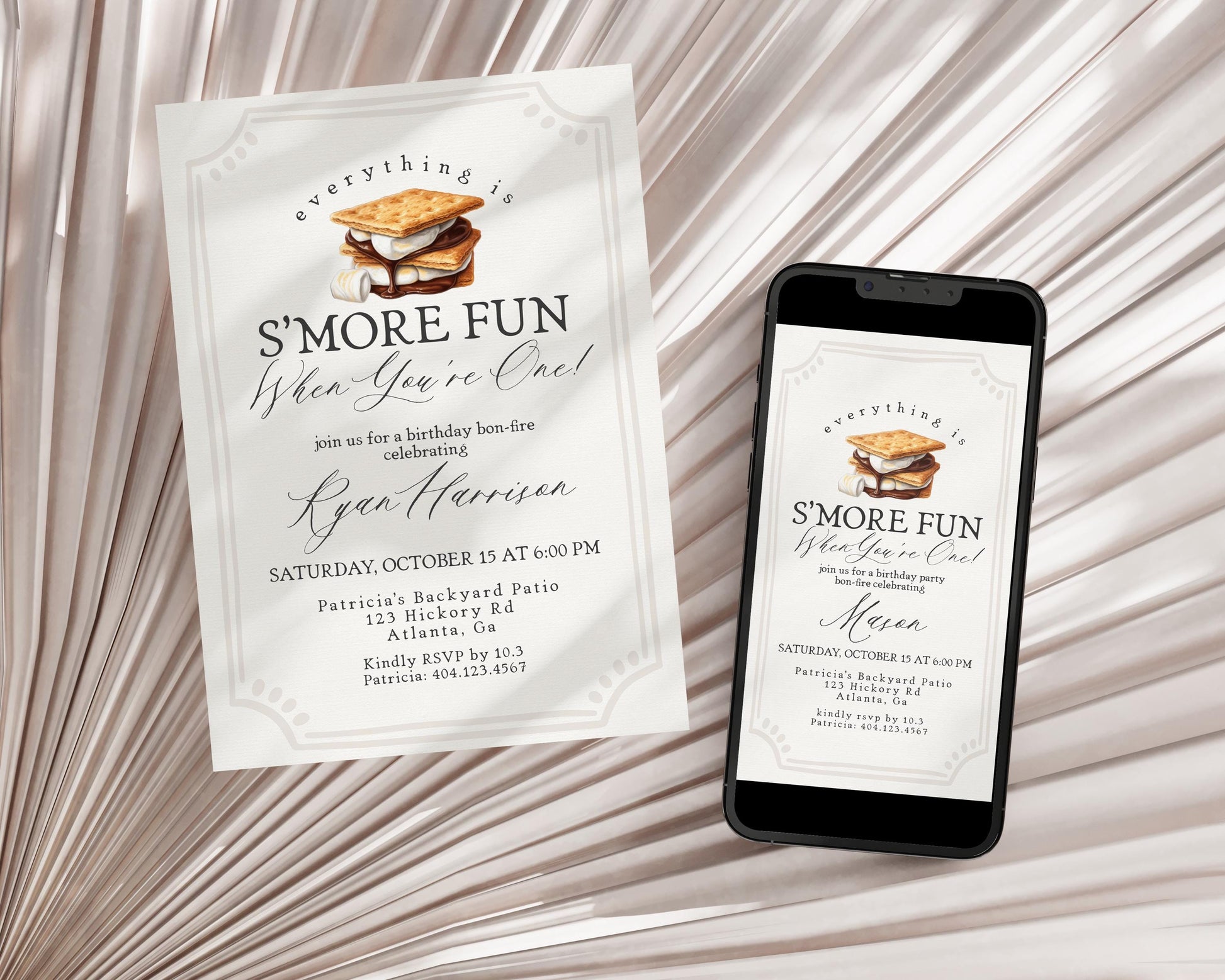 S'more Fall Bonfire Birthday Party Bundle Printable Template, Smore Birthday Party Decor for Gender Neutral Backyard Birthday Firepit WP1012