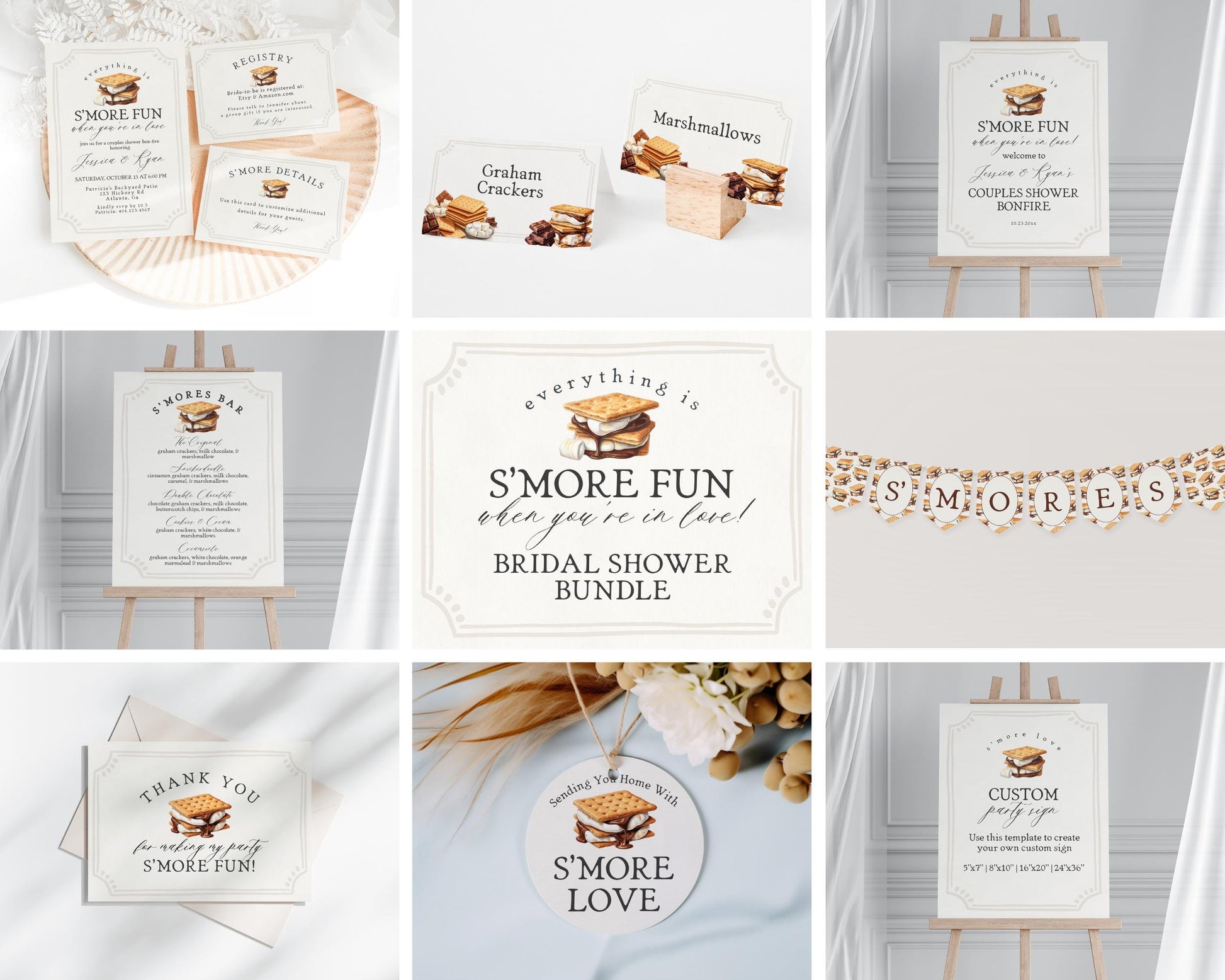 S'more Fall Bonfire Bridal Shower Bundle Printable Template, Smore to Love Couples Shower for Backyard Bridal Shower Campfire WP1012