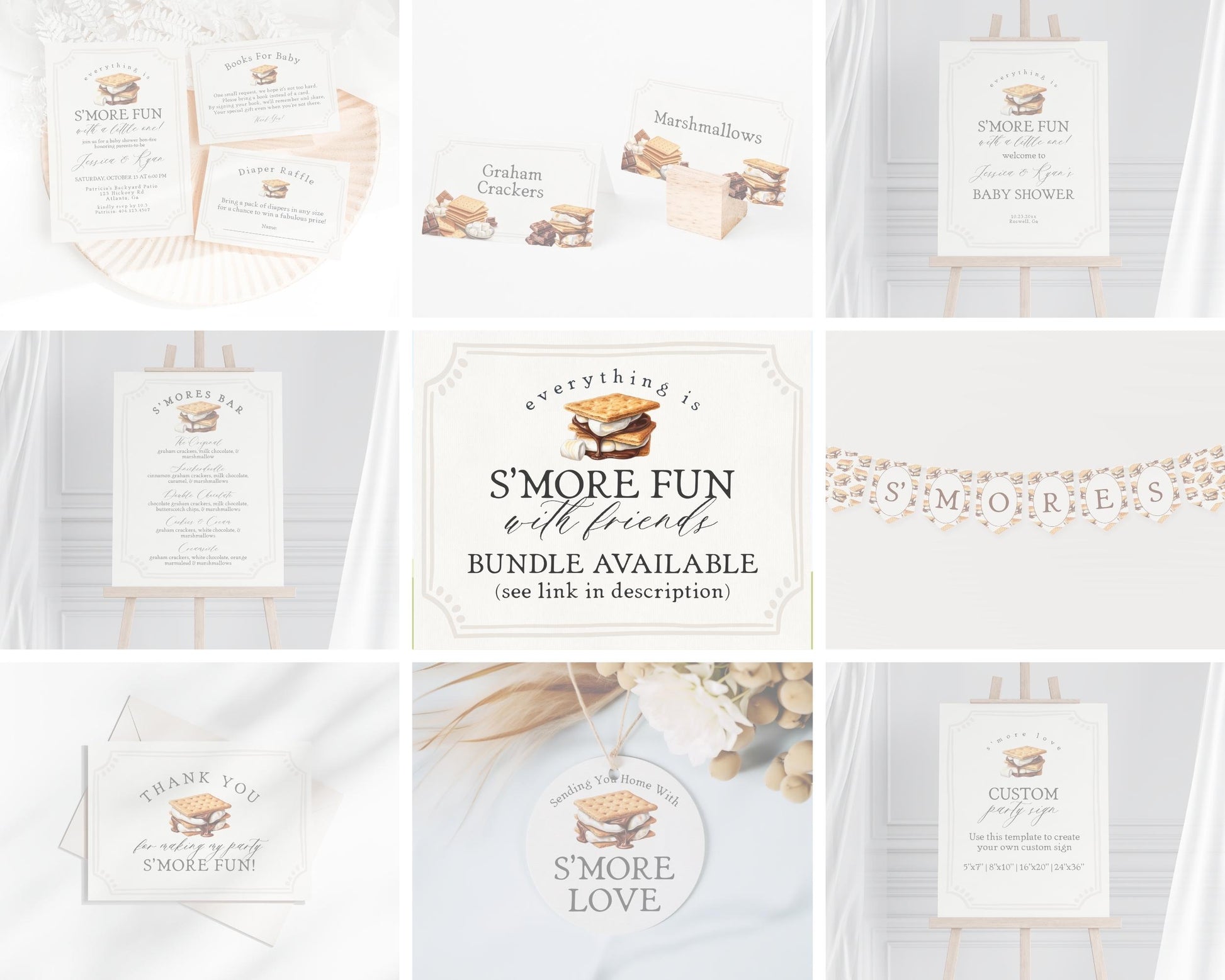 S'more Fall Bonfire Birthday Party Invitation Printable Template, Smore Bday Party Decor for Gender Neutral Backyard Birthday Firepit WP1012