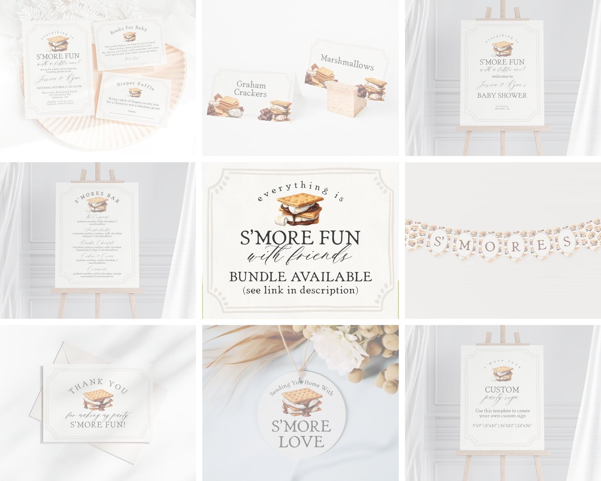 S'more Fall Bonfire Smores Bar Banner Template, Campfire Couples Bridal Shower, Gender Neutral Backyard Smore to Love Baby Sprinkle WP1012