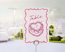  Pink Heart Cake Table Number Cards Printable Template, Vintage Cherry Sweet Theme Birthday Retro Wedding Cake Bridal Shower Brunch WP1008