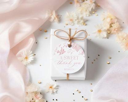 Pink Toile De Jouy Bridal Shower Favor Tags Template, Wildflower Chinoiserie Bridal Brunch French Floral Wedding, Love is in Bloom WP1011