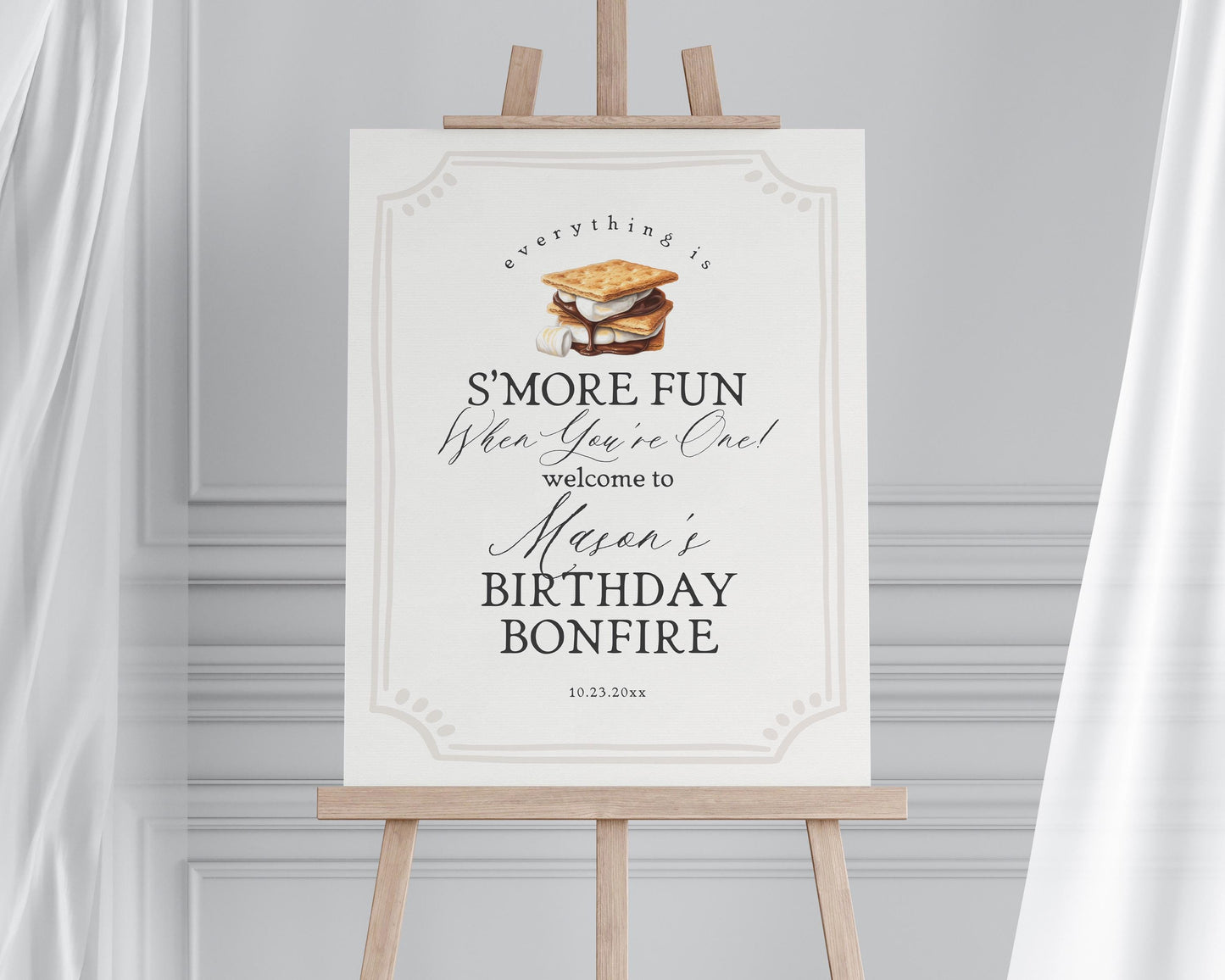 S'more Fall Bonfire Birthday Welcome Sign Printable Template, Smore Birthday Party Decor for Gender Neutral Backyard Birthday Firepit WP1012