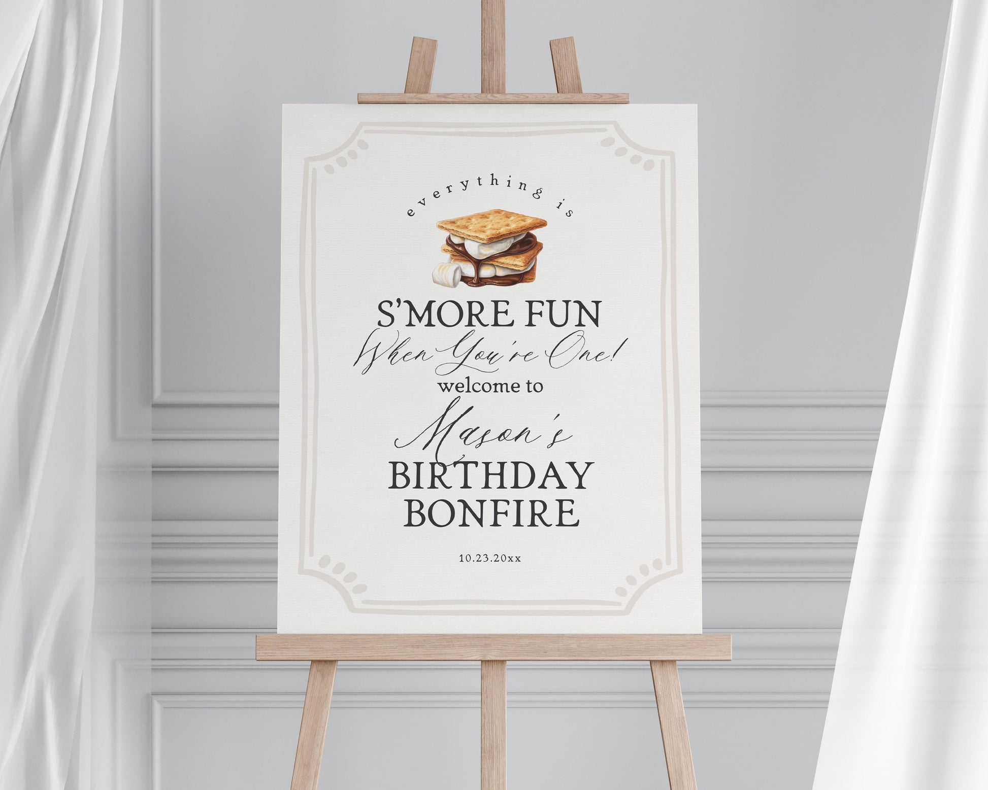 S'more Fall Bonfire Birthday Welcome Sign Printable Template, Smore Birthday Party Decor for Gender Neutral Backyard Birthday Firepit WP1012