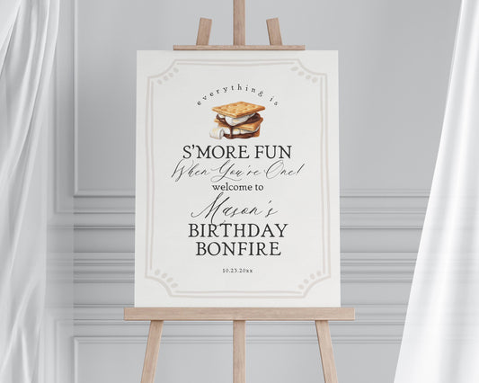 S'more Fall Bonfire Birthday Welcome Sign Printable Template, Smore Birthday Party Decor for Gender Neutral Backyard Birthday Firepit WP1012