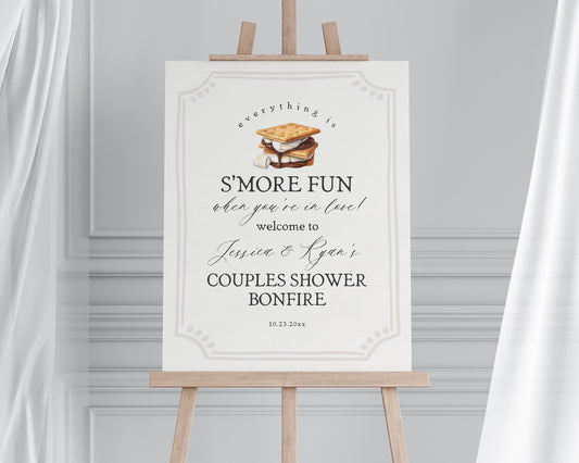 S'more Fall Bonfire Bridal Shower Welcome Sign Printable Template, Smore to Love Couples Shower Backyard Bridal Shower Firepit Bloom WP1012