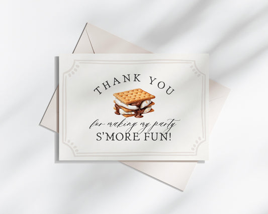 S'more Fall Bonfire Thank You Card Template, Campfire Couples Bridal Shower for Gender Neutral Backyard Smore to Love Baby Sprinkle WP1012