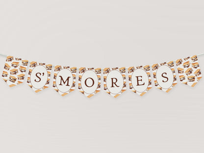 S'more Fall Bonfire Smores Bar Banner Template, Campfire Couples Bridal Shower, Gender Neutral Backyard Smore to Love Baby Sprinkle WP1012