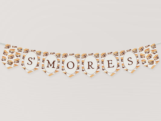 S'more Fall Bonfire Smores Bar Banner Template, Campfire Couples Bridal Shower, Gender Neutral Backyard Smore to Love Baby Sprinkle WP1012