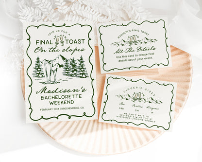 Last Toast on the Slopes Bachelorette Bundle Template, Final Toast Aspen Ski Bach Winter Resort Girls Trip Park City Vail Before Veil WP1014