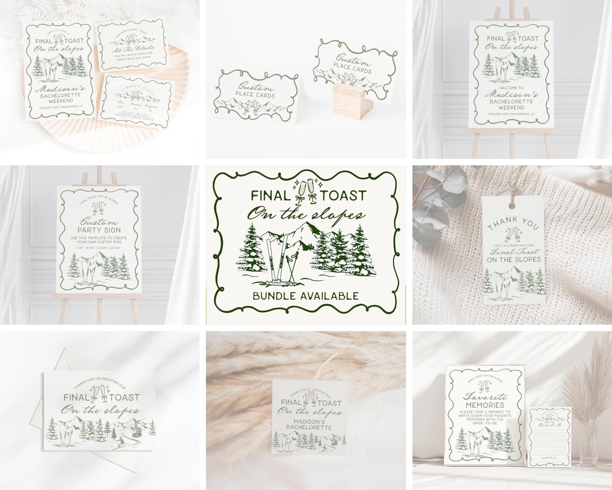 Last Toast on the Slopes Place Cards Template, Final Toast Aspen Ski Bach Winter Ski Resort Girls Trip Park City Vail Before The Veil WP1014