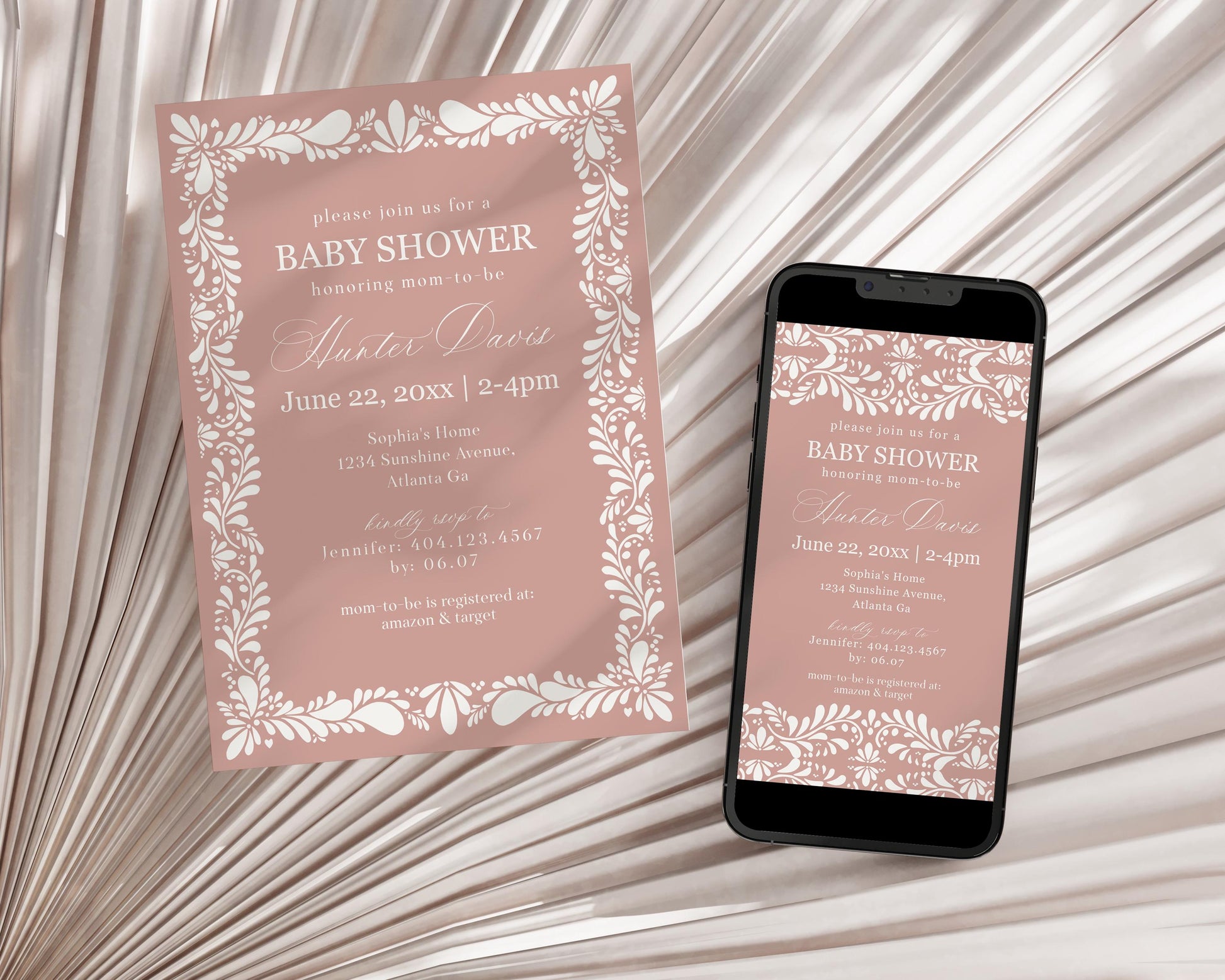 Pink Talavera Baby Shower Invitation Printable Template, Spanish Mexican Baby Shower Fiesta Girl, Rose Cielito Lindo Baby Sprinkle WP1017