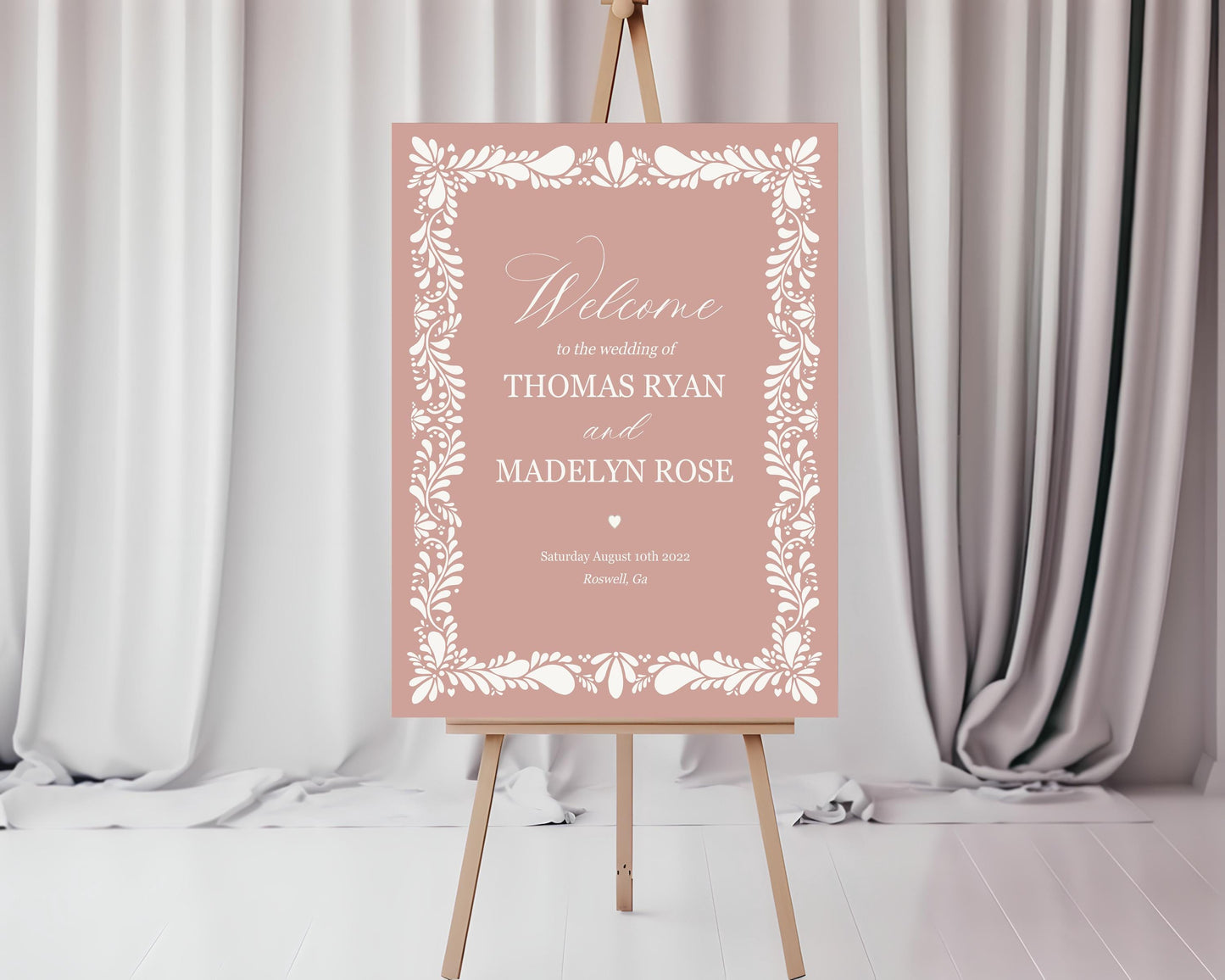 Pink Talavera Wedding Welcome Sign Printable Template, Spanish Mexican Wedding Fiesta, Rose Papel Picado Wedding Decor WP1017