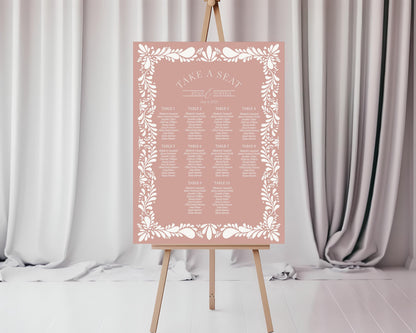 Pink Talavera Wedding Seating Chart Cards Printable Template, Spanish Tile Party, Mexican Baby Shower Fiesta Girl Bridal Shower Decor WP1017